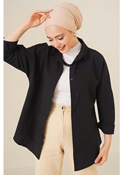 103901 Oversize Basic Tesettür Gömlek - Siyah indirimleri