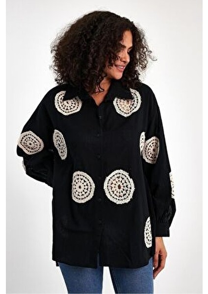 Çiçek Desenli Keten Gömlek