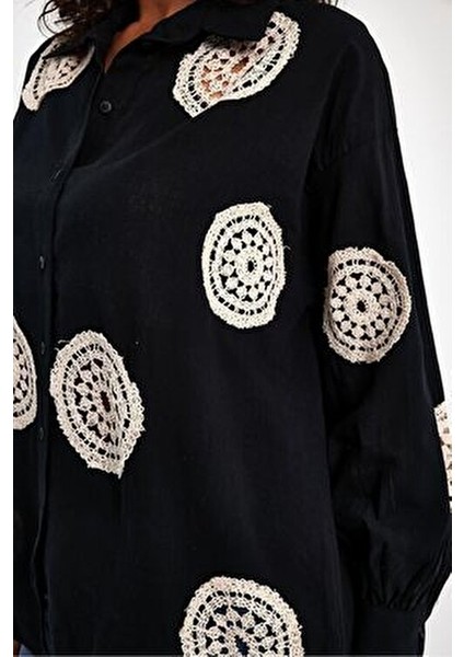 Çiçek Desenli Keten Gömlek