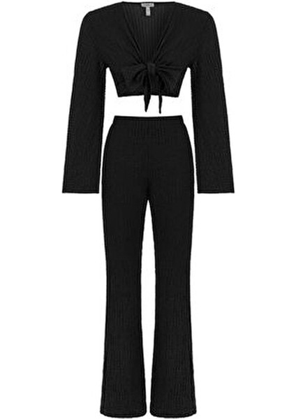 Dokulu Siyah Crop Top - Pantolon Takım fiyatları