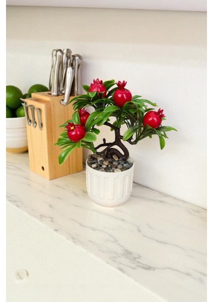 Beyaz Saksıda Çakıl Taşlı Yapay Nar Ağacı fiyatları