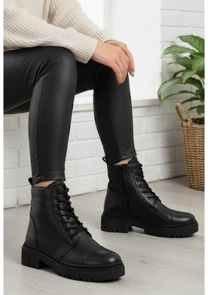 Makras Exclusıve Kadın Maskaratlı Siyah Fermuarlı Hakiki Deri Içi Kürklü Bot fiyatları