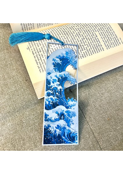 Büyük Dalga The Great Wave Off Kanagawa Hokusai Kabartmalı Kitap Ayracı Püsküllü