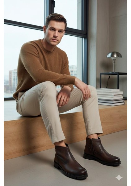 Makras Exclusıve Erkek Fermuarlı Kahve Hakiki Deri Günlük Içi Kürklü Bot fiyatları