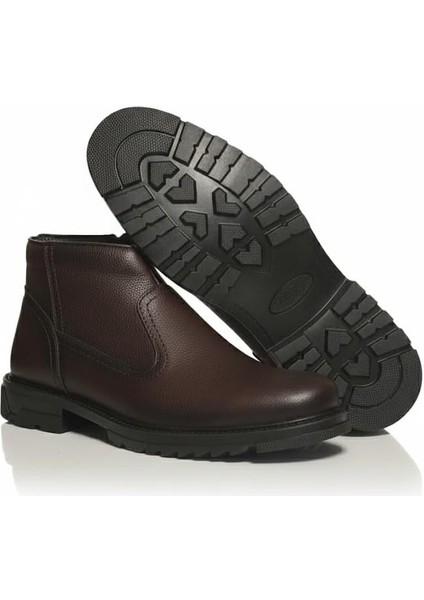 Makras Exclusıve Erkek Fermuarlı Kahve Hakiki Deri Günlük Içi Kürklü Bot