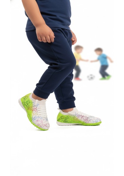 Beyaz Yeşil Bilekten Çoraplı Erkek Çocuk Halı Saha Ayakkabısı FH-252-153 F