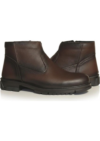 Makras Exclusıve Erkek Fermuarlı Kahve Hakiki Deri Günlük Içi Kürklü Bot