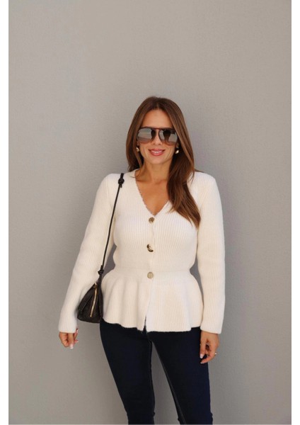 Ekru Gold Düğme Detay Peplum Hırka fiyatları