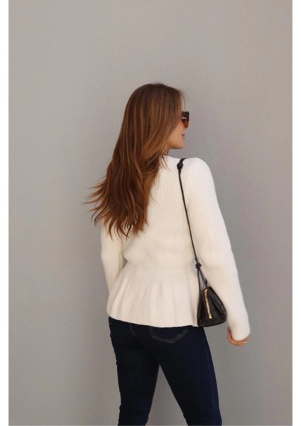 Ekru Gold Düğme Detay Peplum Hırka fırsatları