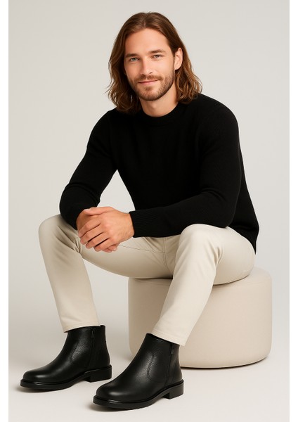 Makras Exclusıve Erkek Fermuarlı Siyah Hakiki Deri Günlük Içi Kürklü Bot fiyatları