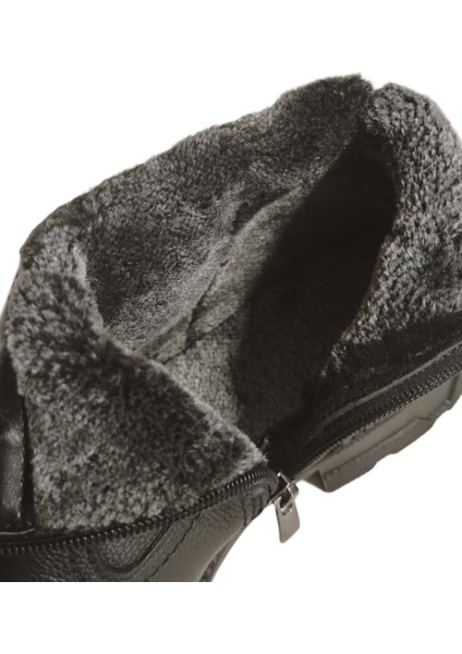 Makras Exclusıve Erkek Fermuarlı Siyah Hakiki Deri Günlük Içi Kürklü Bot