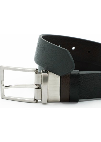 Nappa Hakiki Floter Deri Siyah-Kahverengi Çift Taraflı Klasik Erkek Kemer - Tuna KMR201