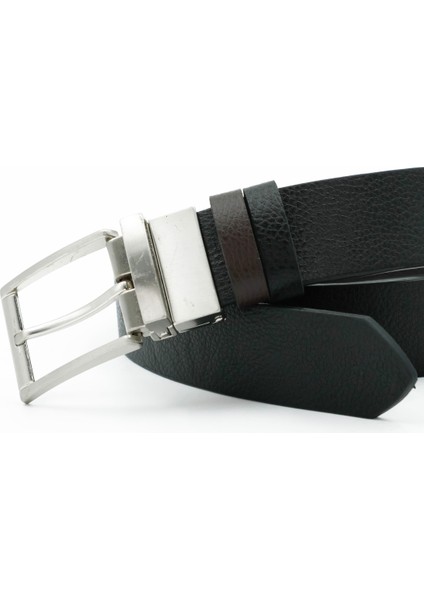 Nappa Hakiki Floter Deri Siyah-Kahverengi Çift Taraflı Klasik Erkek Kemer - Tuna KMR201