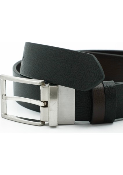 Nappa Hakiki Floter Deri Siyah-Kahverengi Çift Taraflı Klasik Erkek Kemer - Tuna KMR201