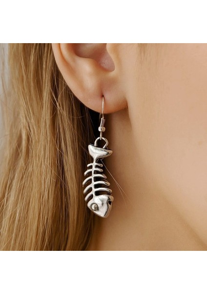 Balık Iskeleti Şekilli Kadın Küpe Çift Adet Gümüş Kaplama El Yapımı Küpe fiyatları