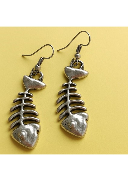 Balık Iskeleti Şekilli Kadın Küpe Çift Adet Gümüş Kaplama El Yapımı Küpe modelleri