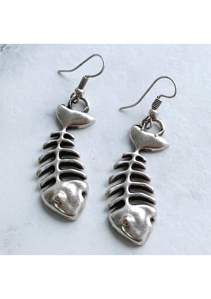 Balık Iskeleti Şekilli Kadın Küpe Çift Adet Gümüş Kaplama El Yapımı Küpe fırsatları