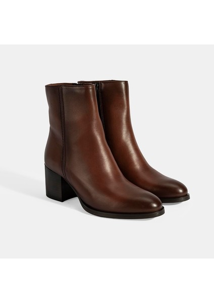 Kadın Taba Kalın Topuklu Deri Bot