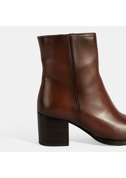 Kadın Taba Kalın Topuklu Deri Bot