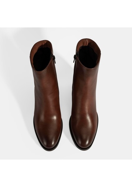 Kadın Taba Kalın Topuklu Deri Bot