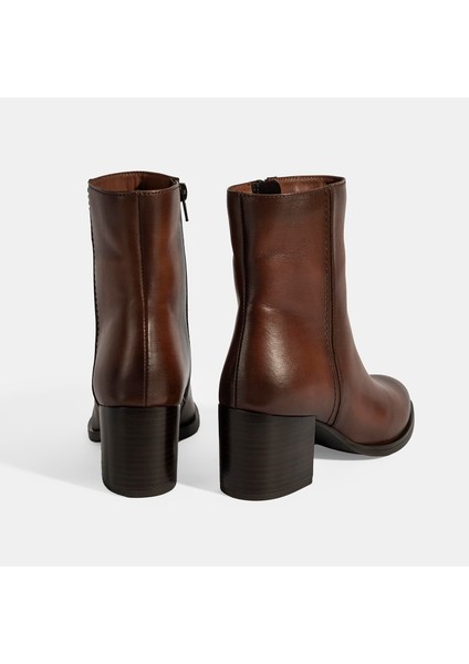 Kadın Taba Kalın Topuklu Deri Bot