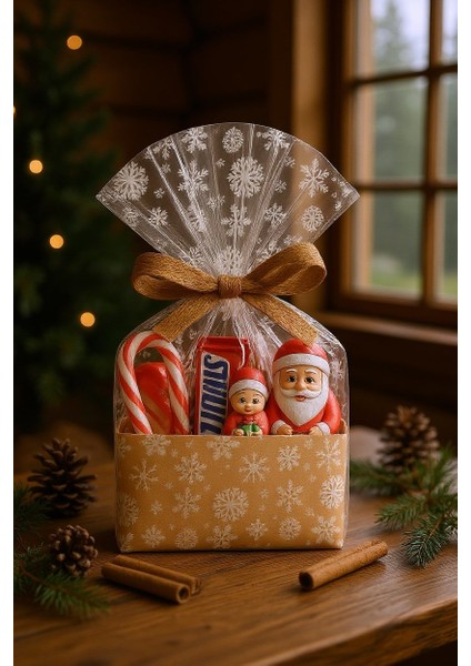 Yılbaşı Kar Tanesi Desenli Opp Şeffaf Rulo Jelatin, Çiçek & Hediye Paketleme, 20 Mikron-1metre X50M modelleri