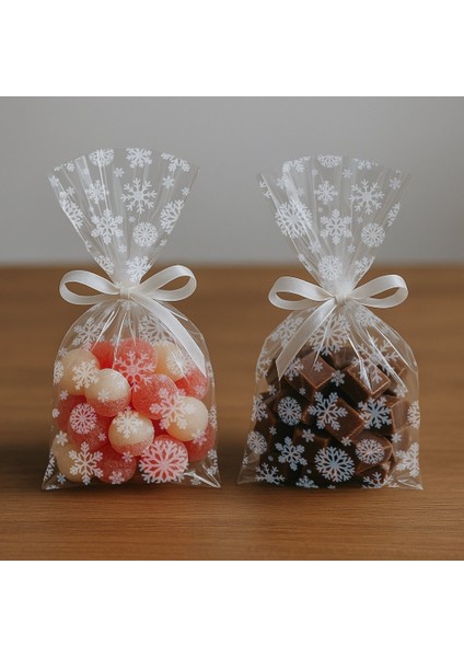 Yılbaşı Kar Tanesi Desenli Opp Şeffaf Rulo Jelatin, Çiçek & Hediye Paketleme, 20 Mikron-1metre X50M indirimleri