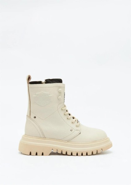 Dearie Beige Floter Deri Kadın Bot Postal Ayakkabı