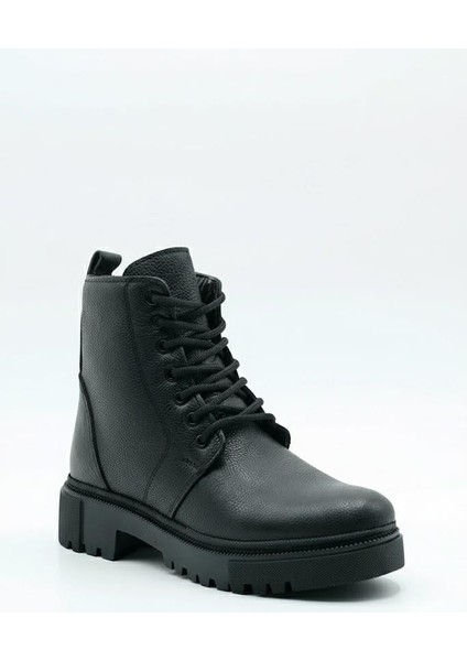 Makras Exclusıve Kadın Tüm Yüz Siyah Fermuarlı Hakiki Deri Içi Kürklü Bot