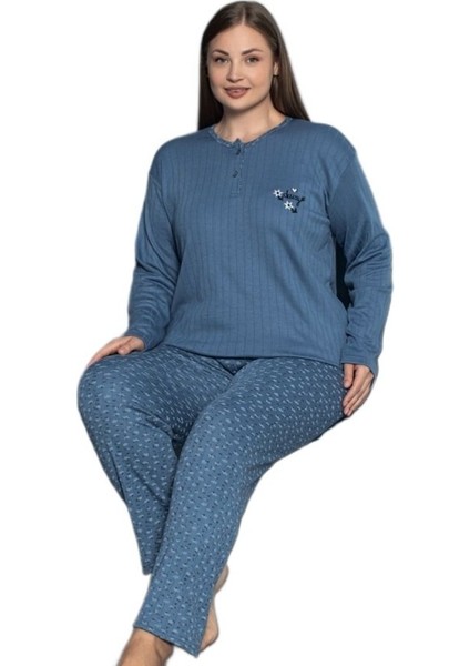 Lusso Notte Yumuşak Esnek Kumaş Kışlık Büyük Beden Kadın Pijama Takımı 3xl/5xl