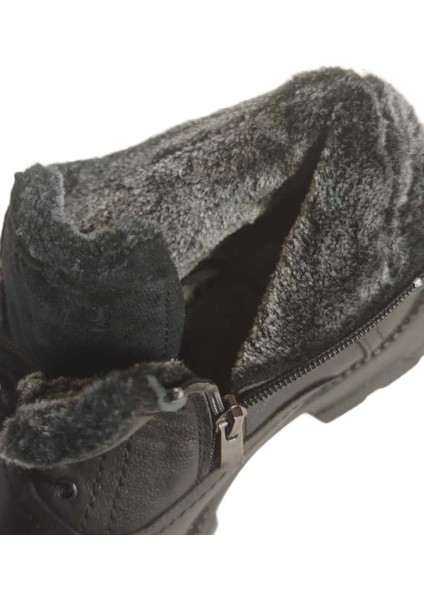 Makras Exclusıve Erkek Bağcık + Fermuar Siyah Hakiki Deri Içi Kürklü Günlük Bot