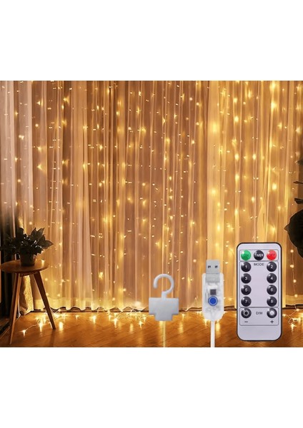 Kumandalı 8 Ayrı Moda Sahip 3 Mx3 M 300 Cm X 300 Cm Perde Led 10 Saçaklı Sarkıtlı 300 Led Gün Işığı fiyatları