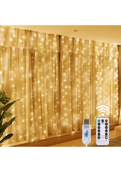 Kumandalı 8 Ayrı Moda Sahip 3 Mx3 M 300 Cm X 300 Cm Perde Led 10 Saçaklı Sarkıtlı 300 Led Gün Işığı fırsatları