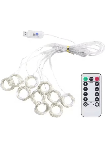 Kumandalı 8 Ayrı Moda Sahip 3 Mx3 M 300 Cm X 300 Cm Perde Led 10 Saçaklı Sarkıtlı 300 Led Gün Işığı