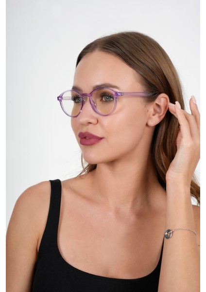 Lila Yuvarlak Mavi Işık Koruyucu Gözlük