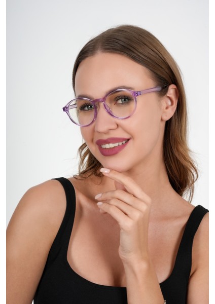 Lila Yuvarlak Mavi Işık Koruyucu Gözlük