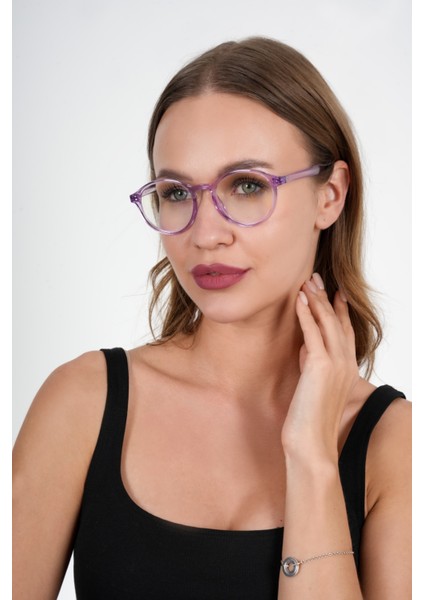 Lila Yuvarlak Mavi Işık Koruyucu Gözlük