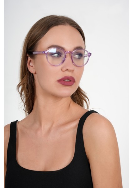 Lila Yuvarlak Mavi Işık Koruyucu Gözlük