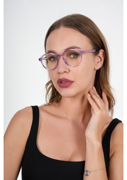 Lila Yuvarlak Mavi Işık Koruyucu Gözlük