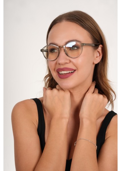 Lila Yuvarlak Mavi Işık Koruyucu Gözlük