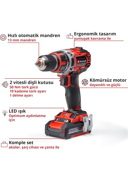 Profesyonel Akülü Vidalama Tp-Cd 18/50 Li Bl Kit Power X-Change (18 V, Kömürsüz, 50 Nm, 2 Vi modelleri