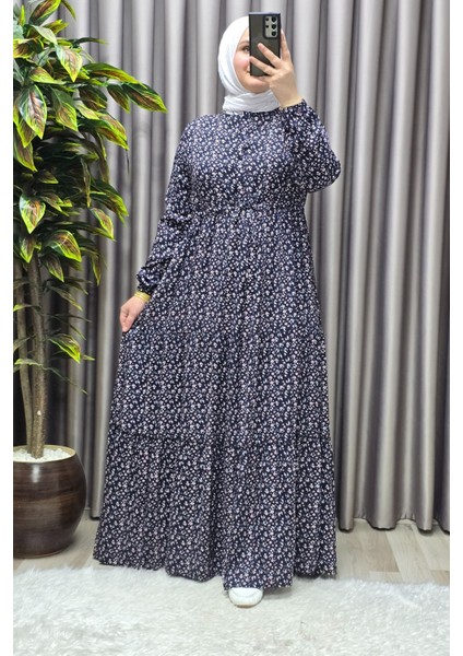 Kadın Tesettür Giyim Yazlık Viscon Üç Katlı Papatya Elbise