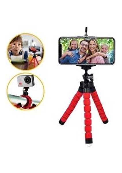 Ahtapot Mini Tripod Kamera Standı Kırmızı Renkli Ayarlanabilir Yükseklik Özelliği