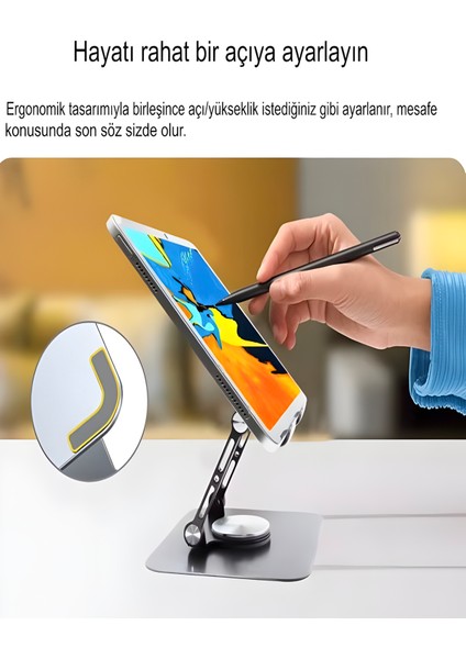 4-12.9'inç Alüminyum Gövde Kaymaz 360° Ayarlanabilir Tablet Telefon Standı - Katlanabilir Tutucu fiyatları