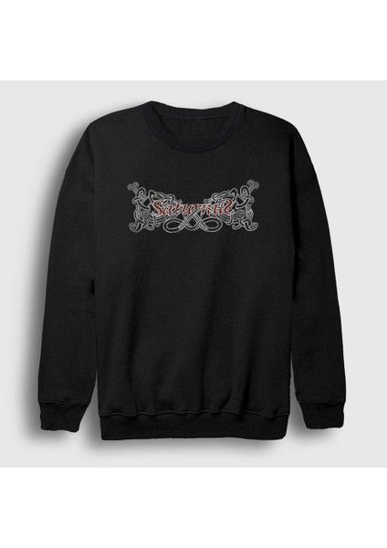 Unisex Siyah Logo Metal Saturnus Sweatshirt