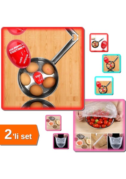 Dublor Yumurta Pişirme Aleti + 100 Adet Lastikli Tazeliği Koruyan Tencere Bonesi 1A2B3D