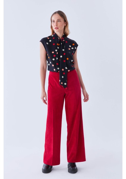 Geniş Paça Kadife Kadın Pantolon Kırmızı K2112034_006