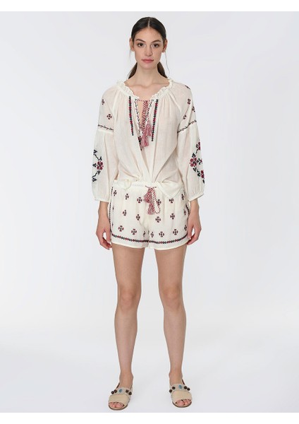 Püskül Detaylı Etnik Desenli Kadın Şort Standart Renk Y1965109_089 fiyatları