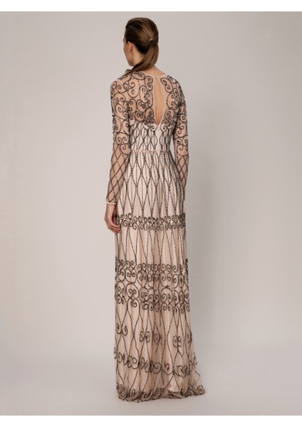 İşlemeli Uzun Gece Elbisesi Pudra K1962103_055 modelleri