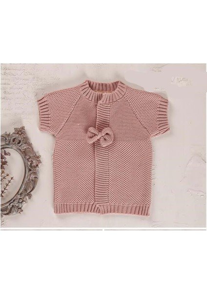 Fiyonk Detaylı Linksli Yarım Kol Triko Hırka - LY3001-GÜL Kurusu-9 - 12 Ay Gül Kurusu